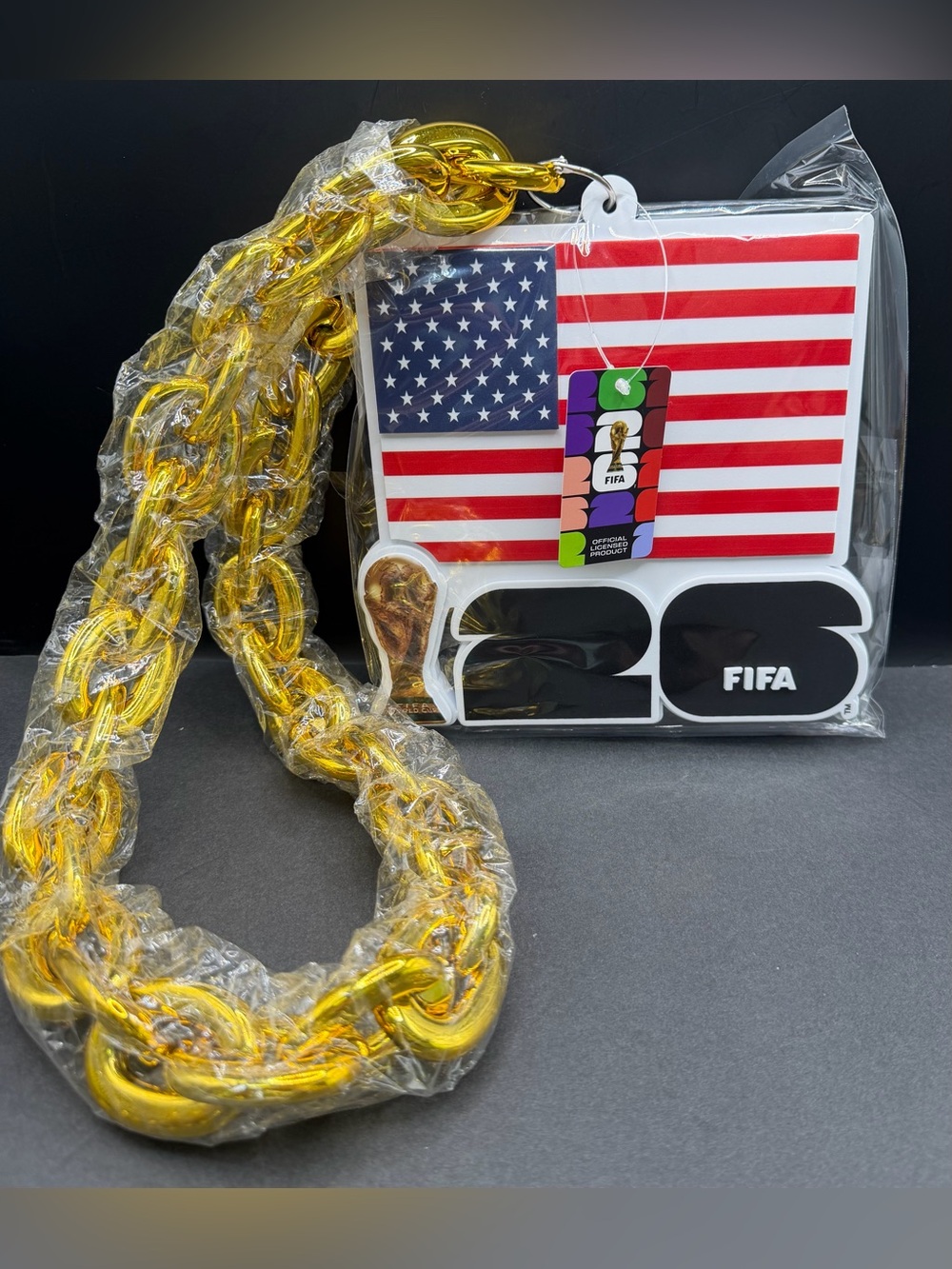 FIFA 2026 USA Flag Chunky Gold Chain with Emblem, NWT